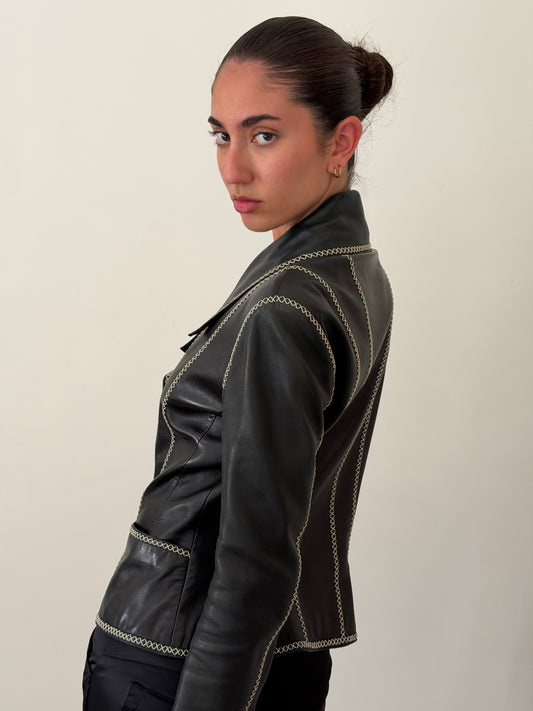(rare) karl lagerfeld fall winter 1992 runway whipstitch leather jacket