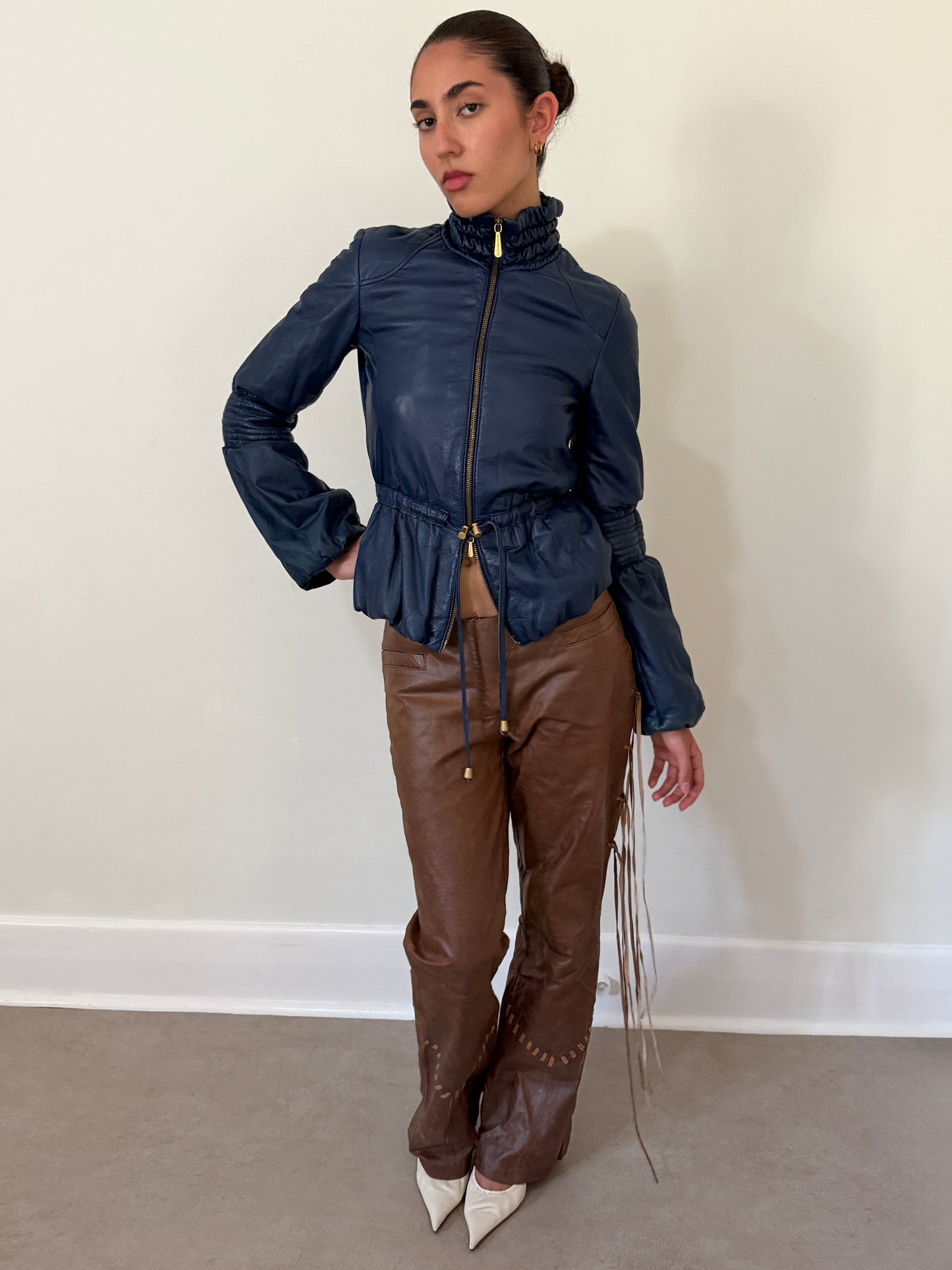 90s blue italian leather jacket