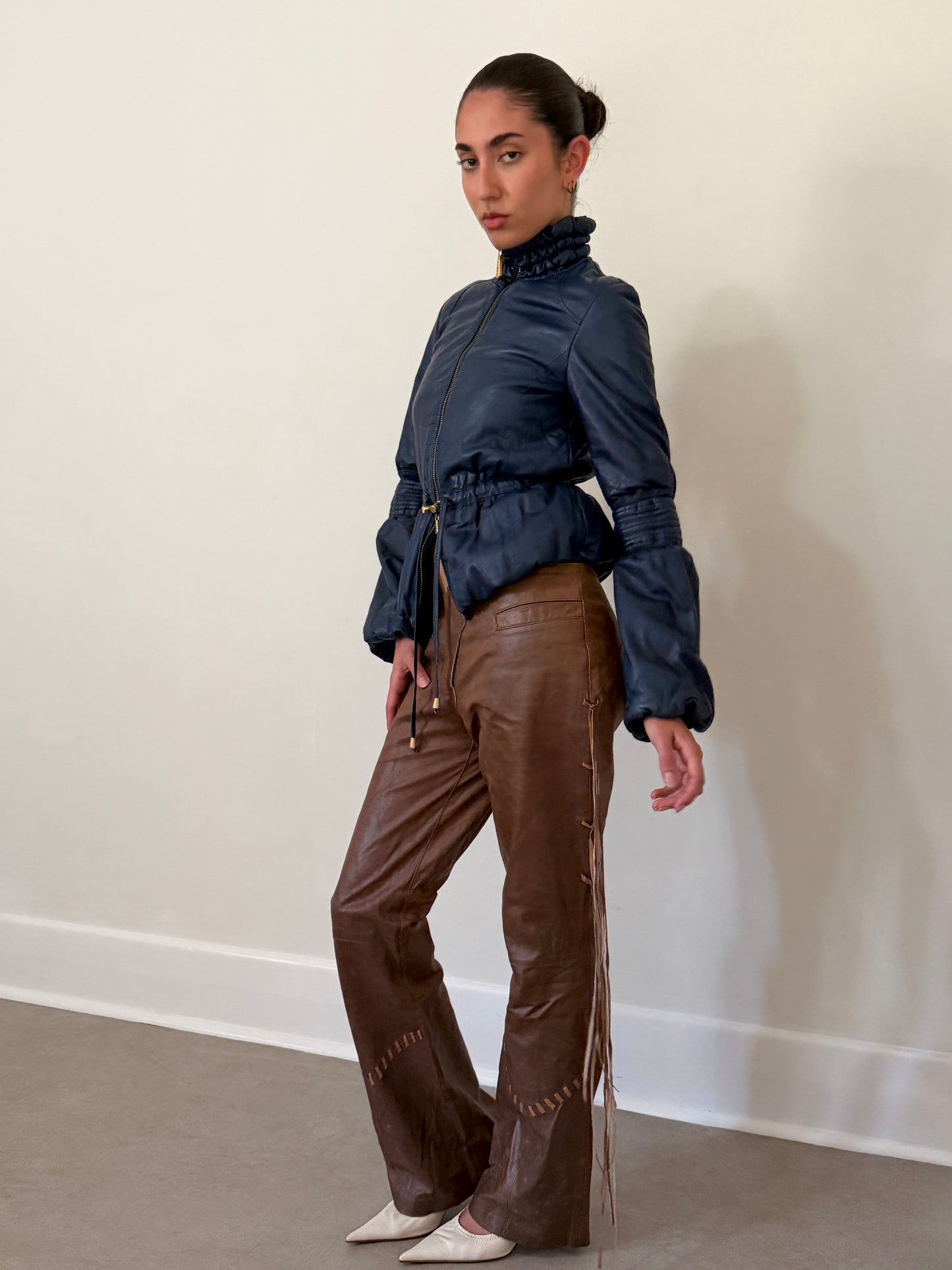 90s blue italian leather jacket