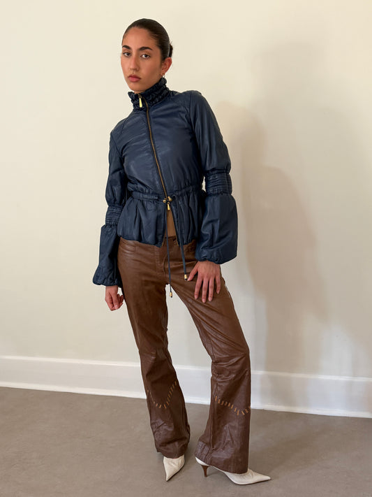 90s blue italian leather jacket