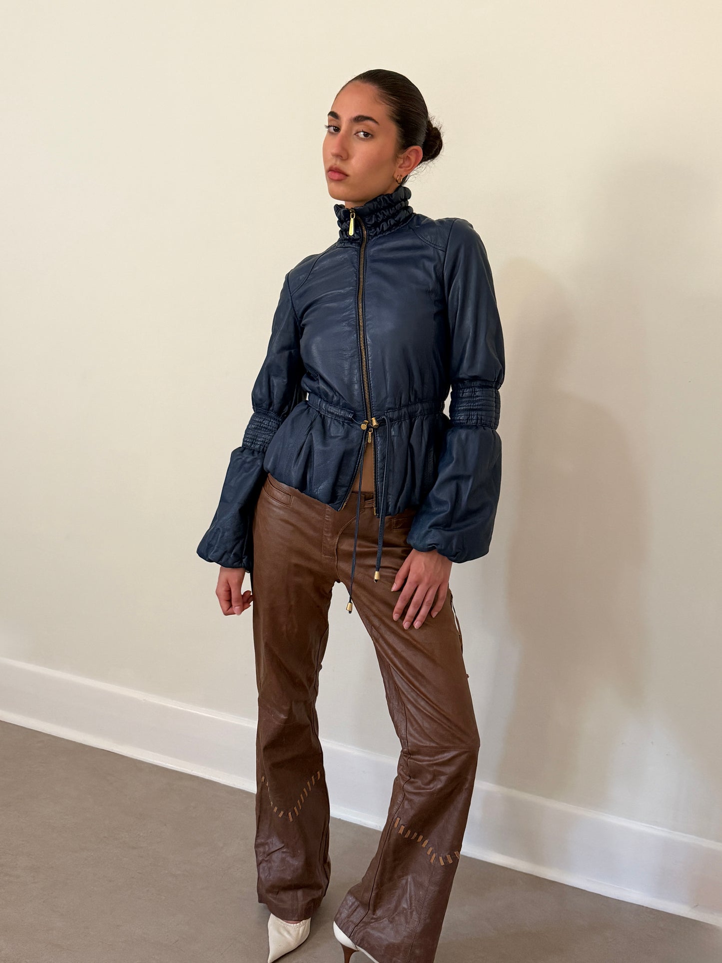 90s blue italian leather jacket