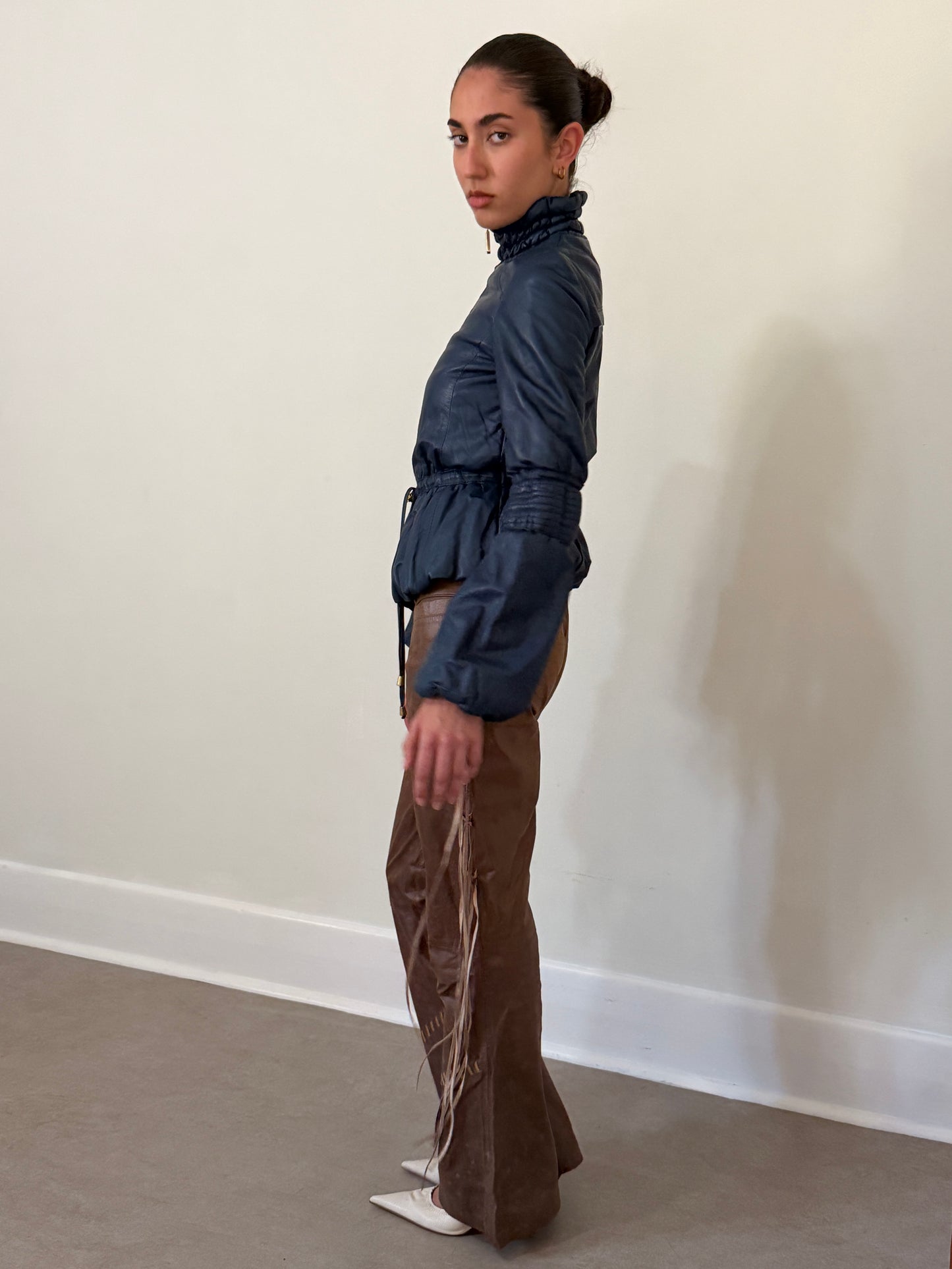 90s blue italian leather jacket