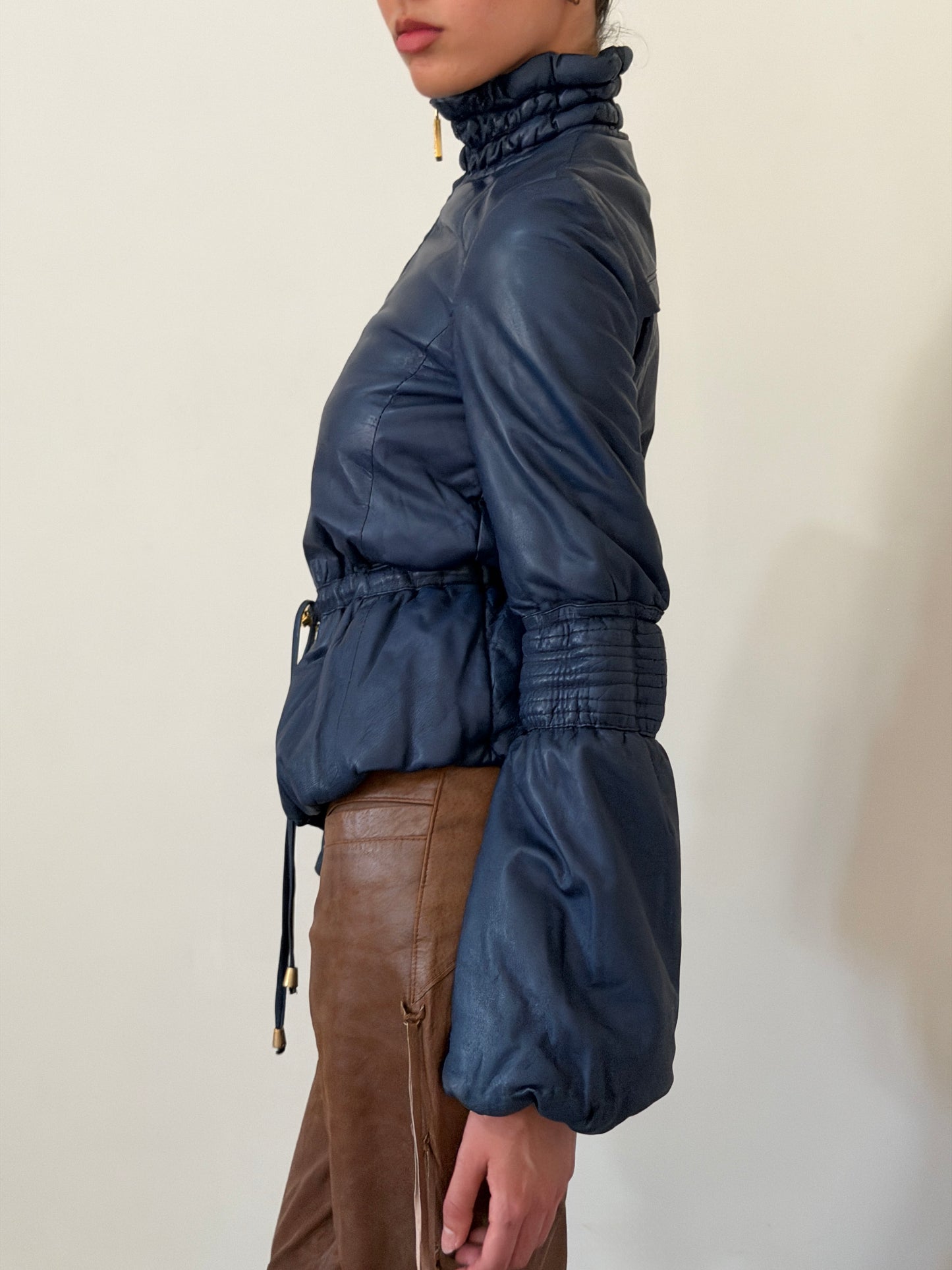 90s blue italian leather jacket