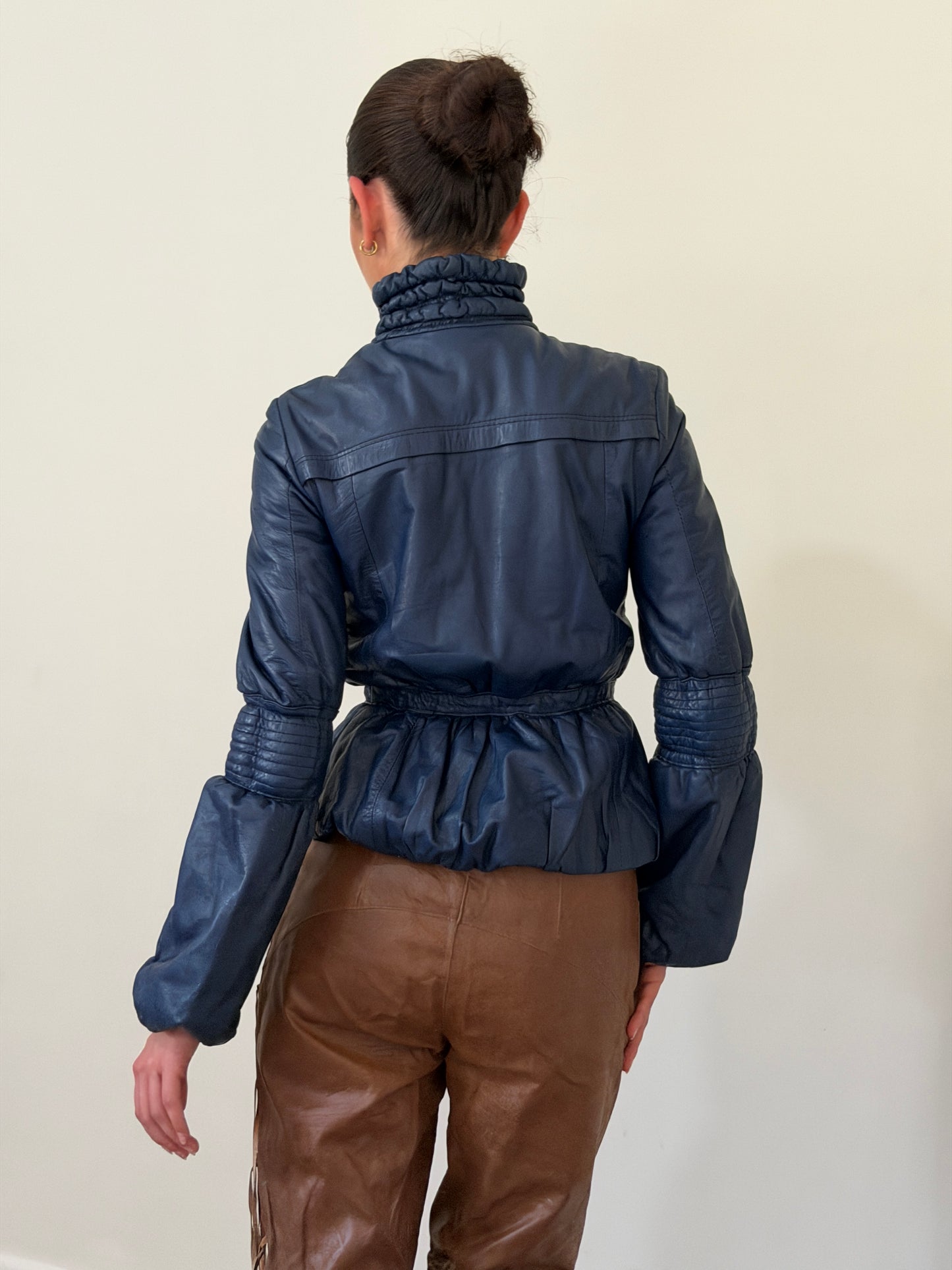 90s blue italian leather jacket