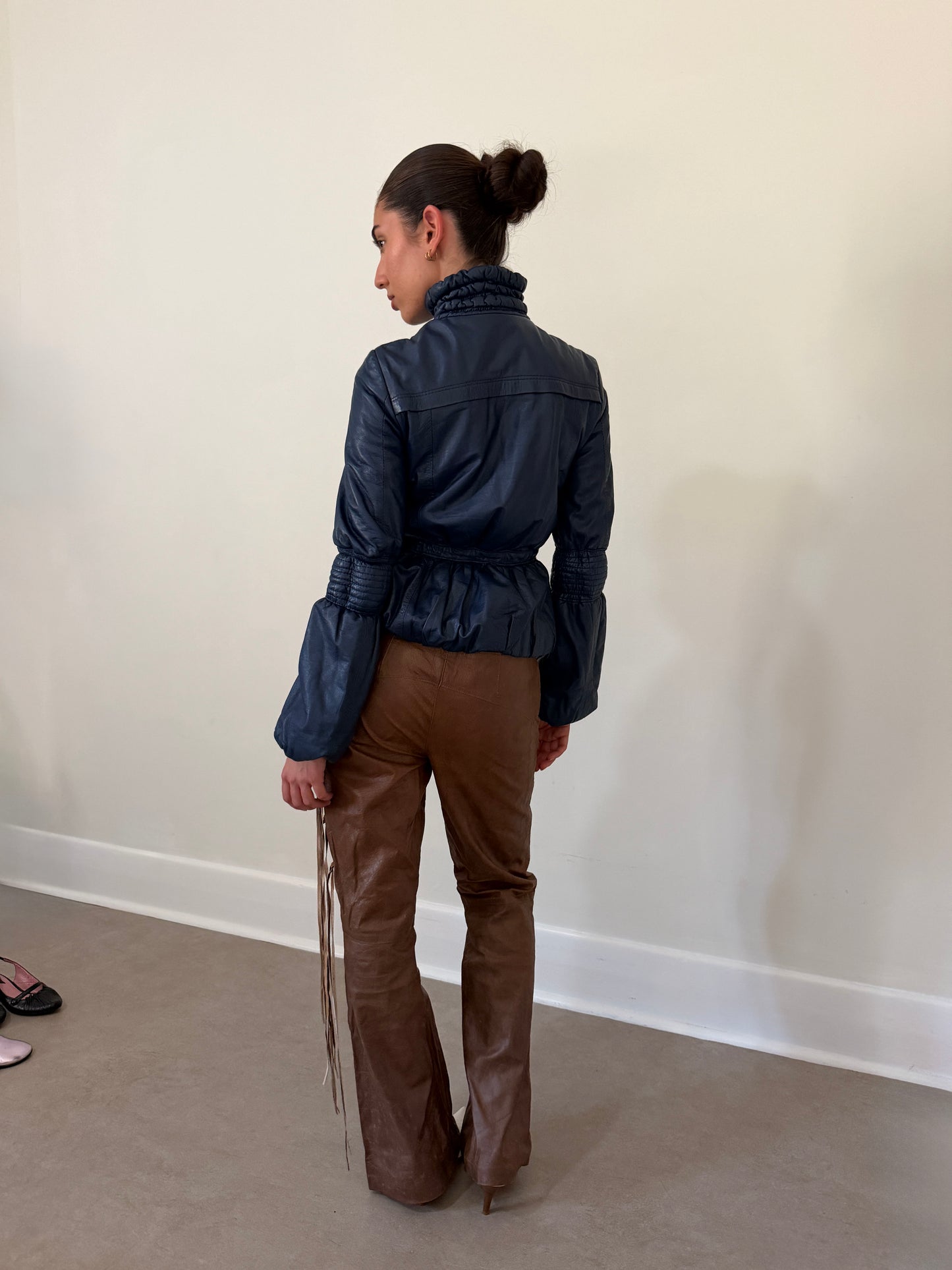 90s blue italian leather jacket