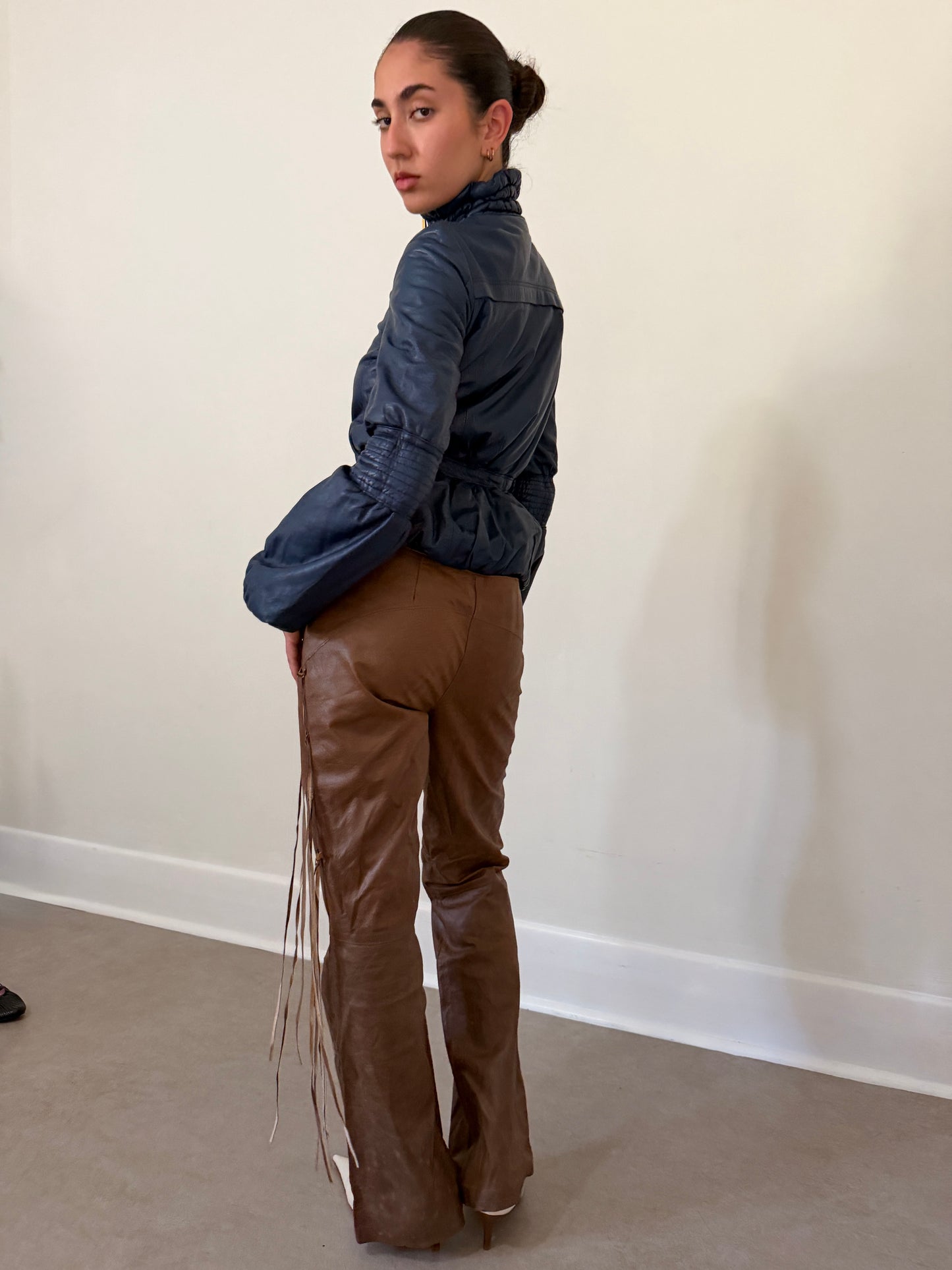 90s blue italian leather jacket