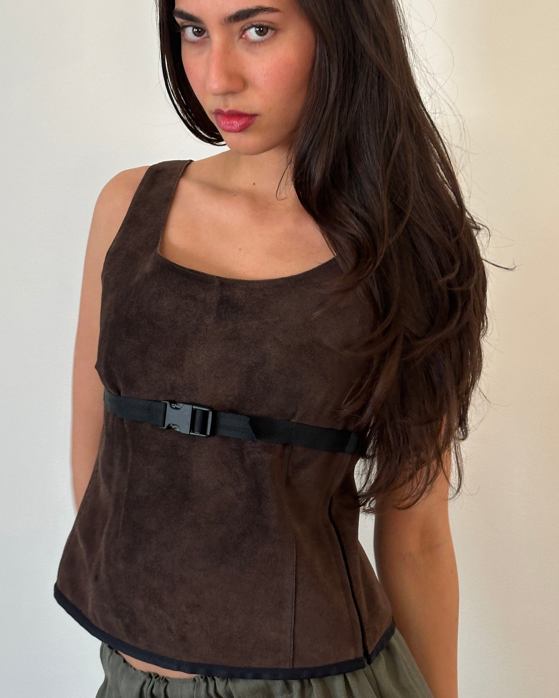 permanent collection) miu miu ss 1999 suede vest – shy