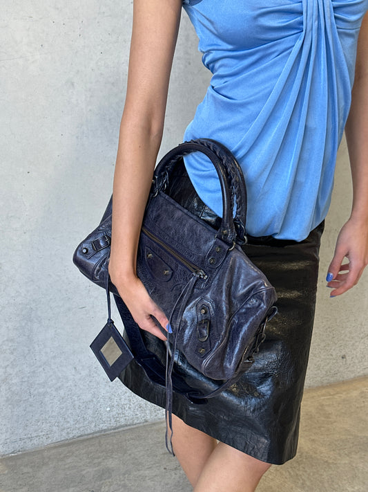 balenciaga dark purple mini city bag