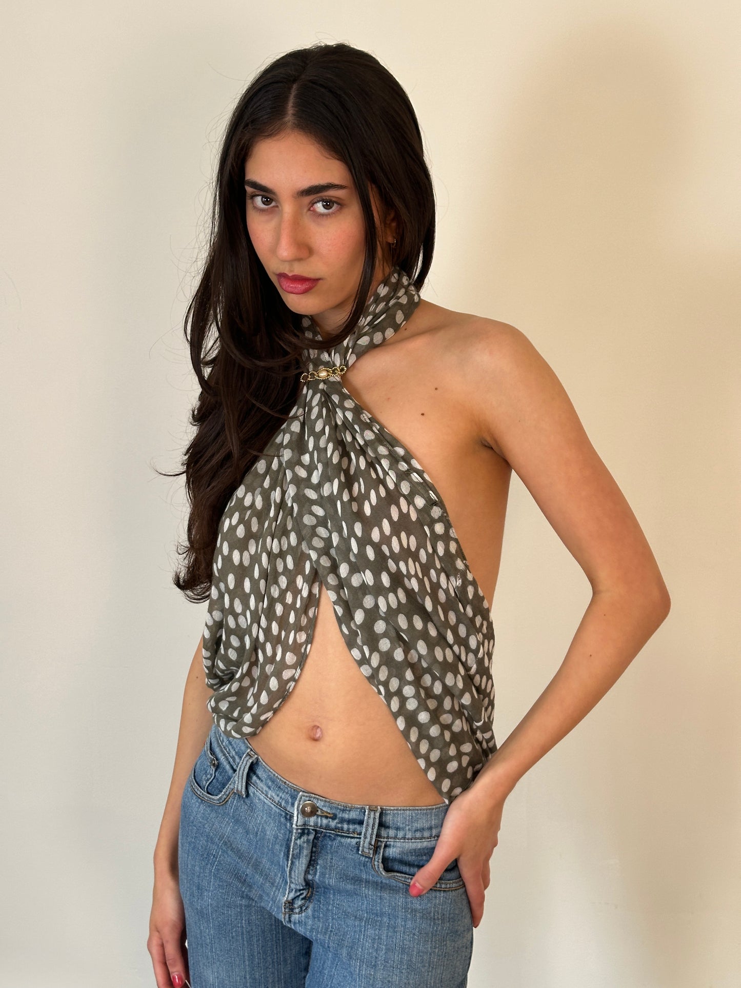 vintage polka dot scarf top