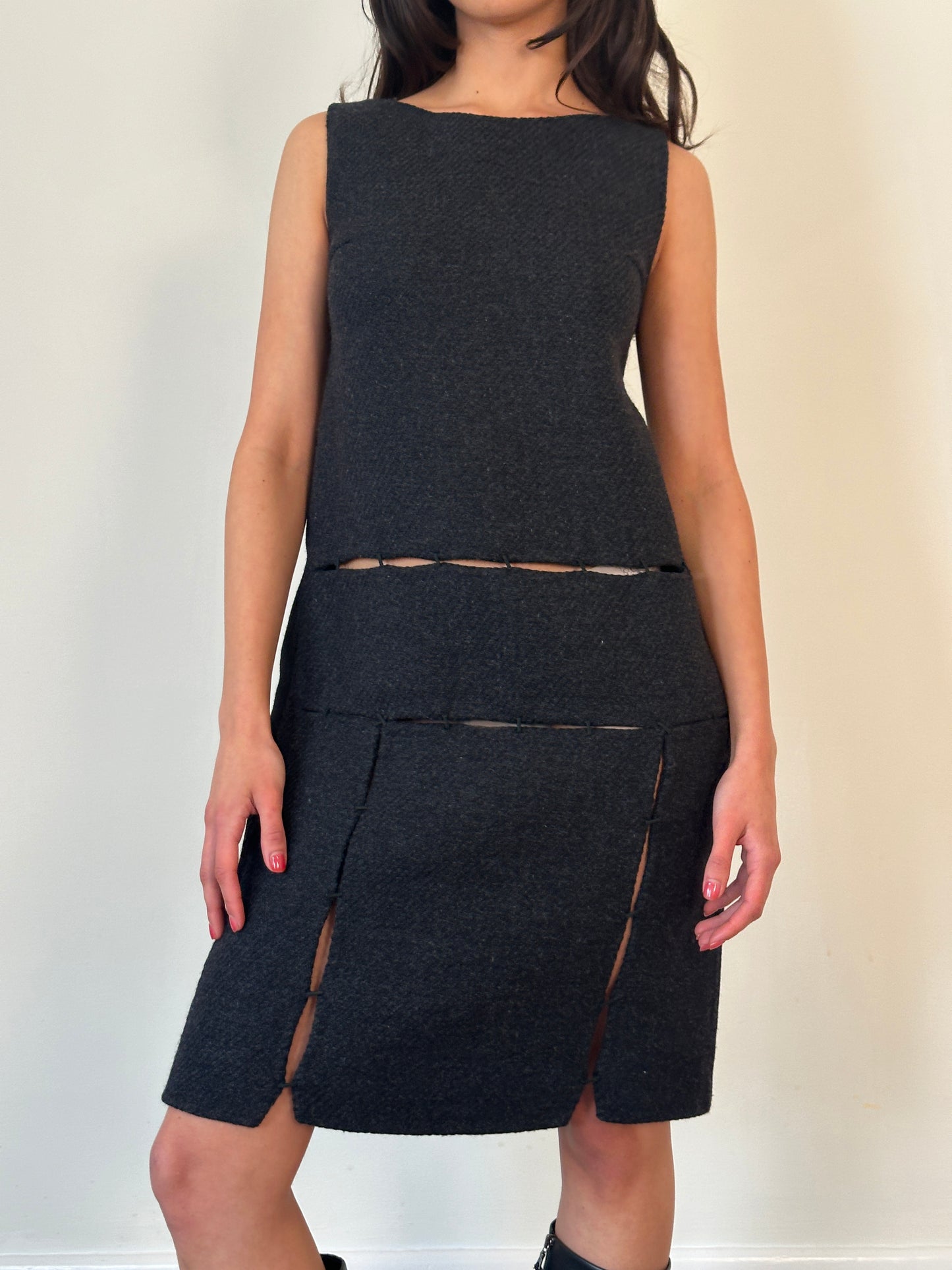 prada fw 1998 wool stitch runway dress