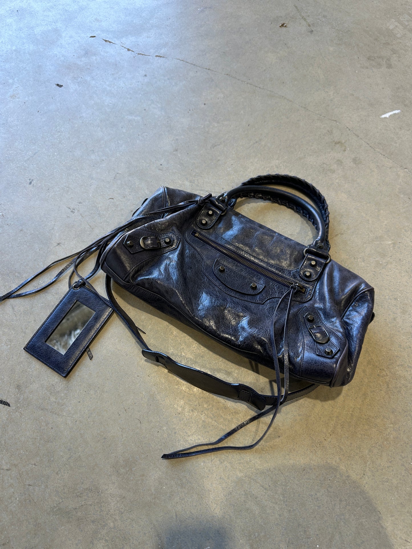 balenciaga dark purple mini city bag