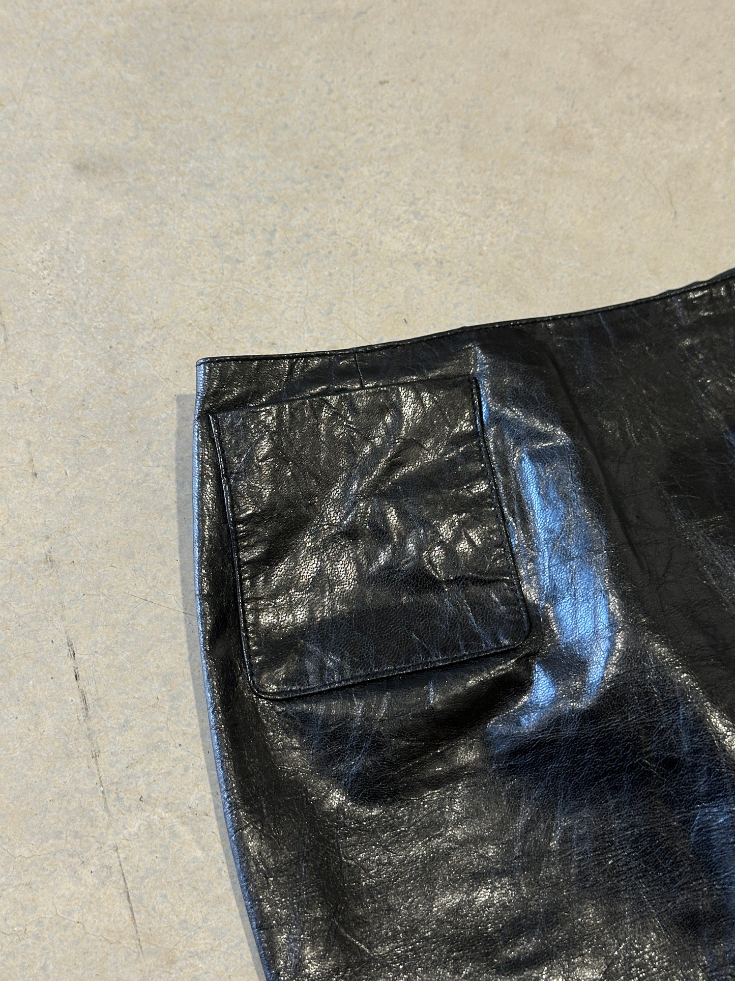 katharine hamnett black cracked leather slit skirt