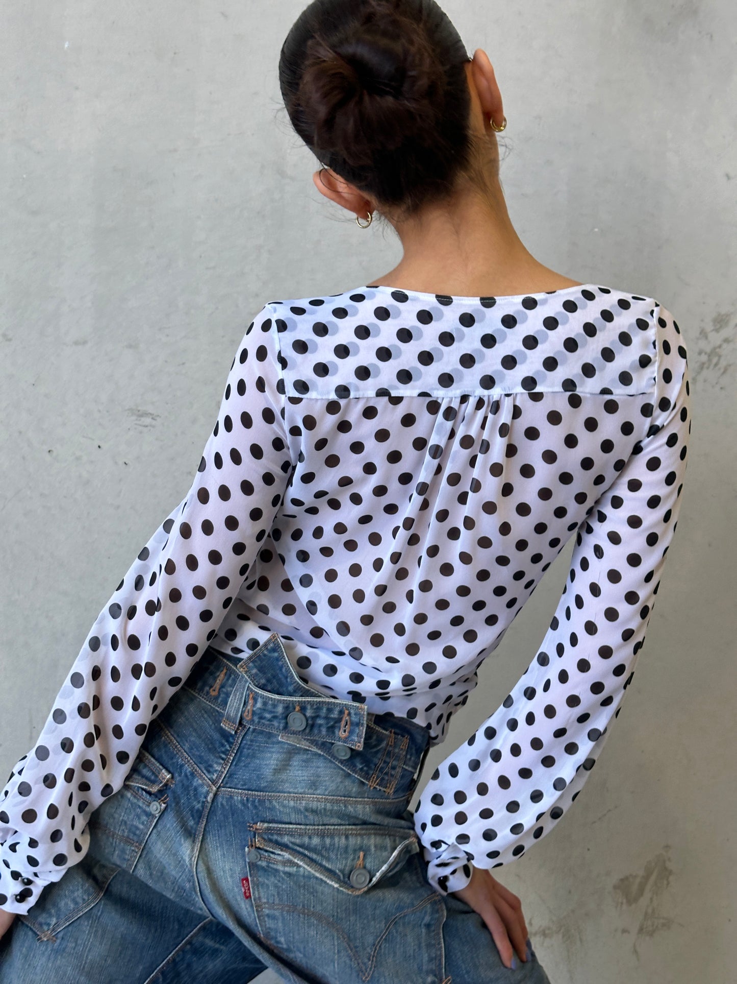 vintage polka dot print wrap blouse