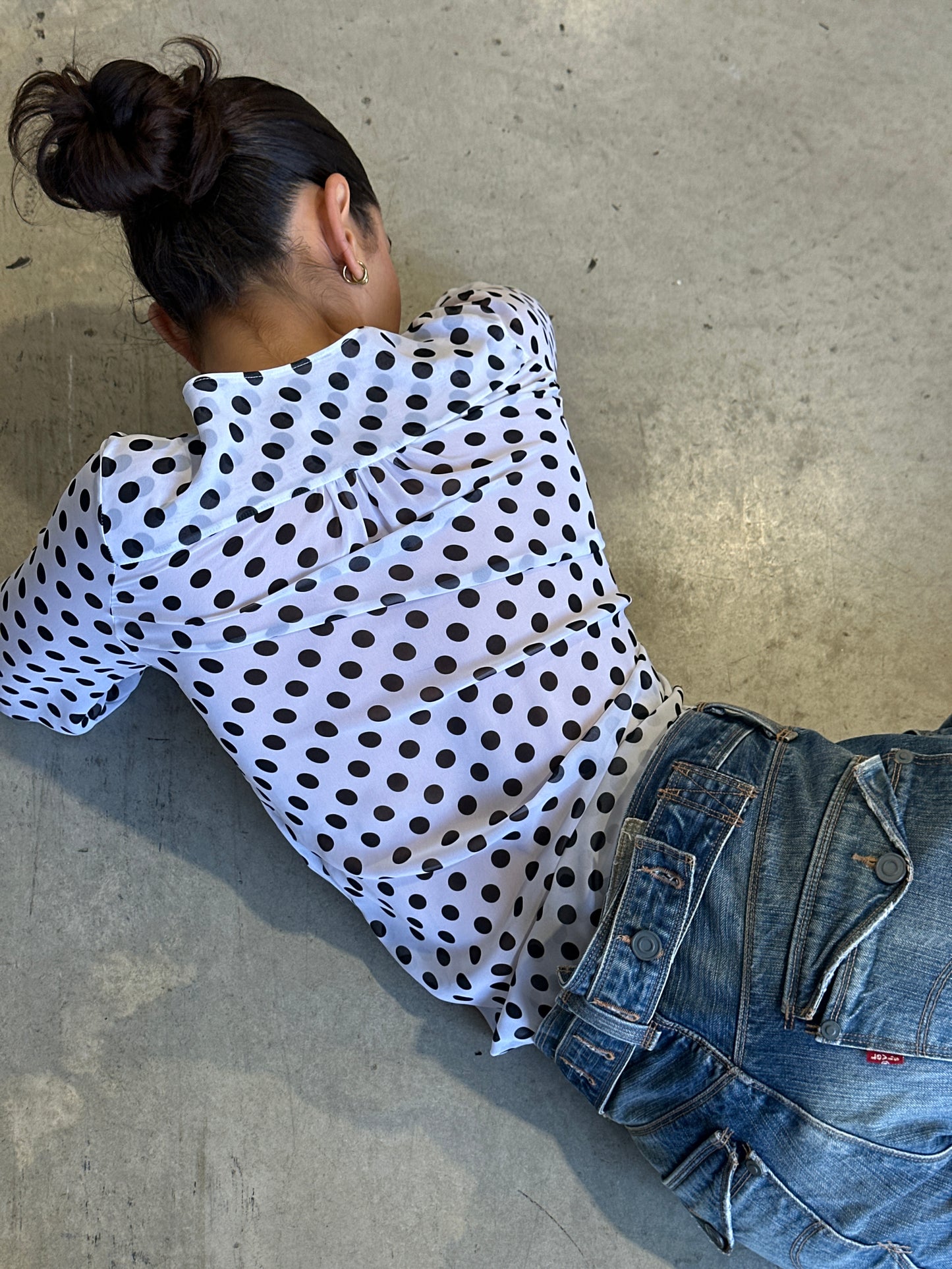vintage polka dot print wrap blouse
