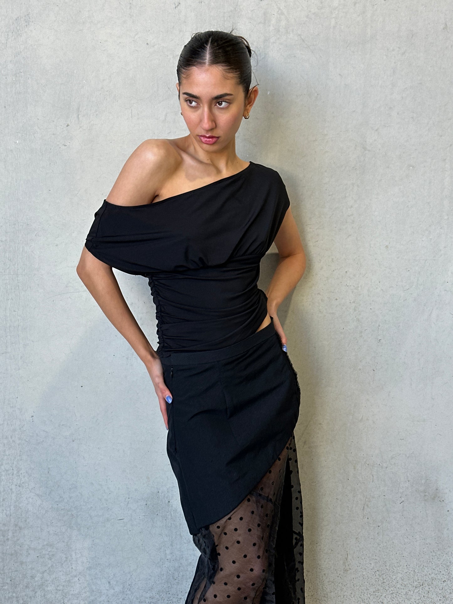 vintage black sheer polka dot skirt