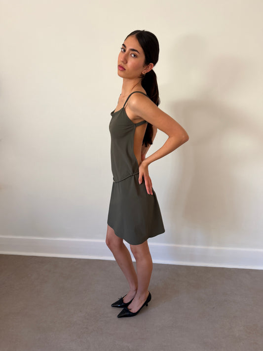 fendi fall 2001 by karl lagerfeld open back dress (olive)
