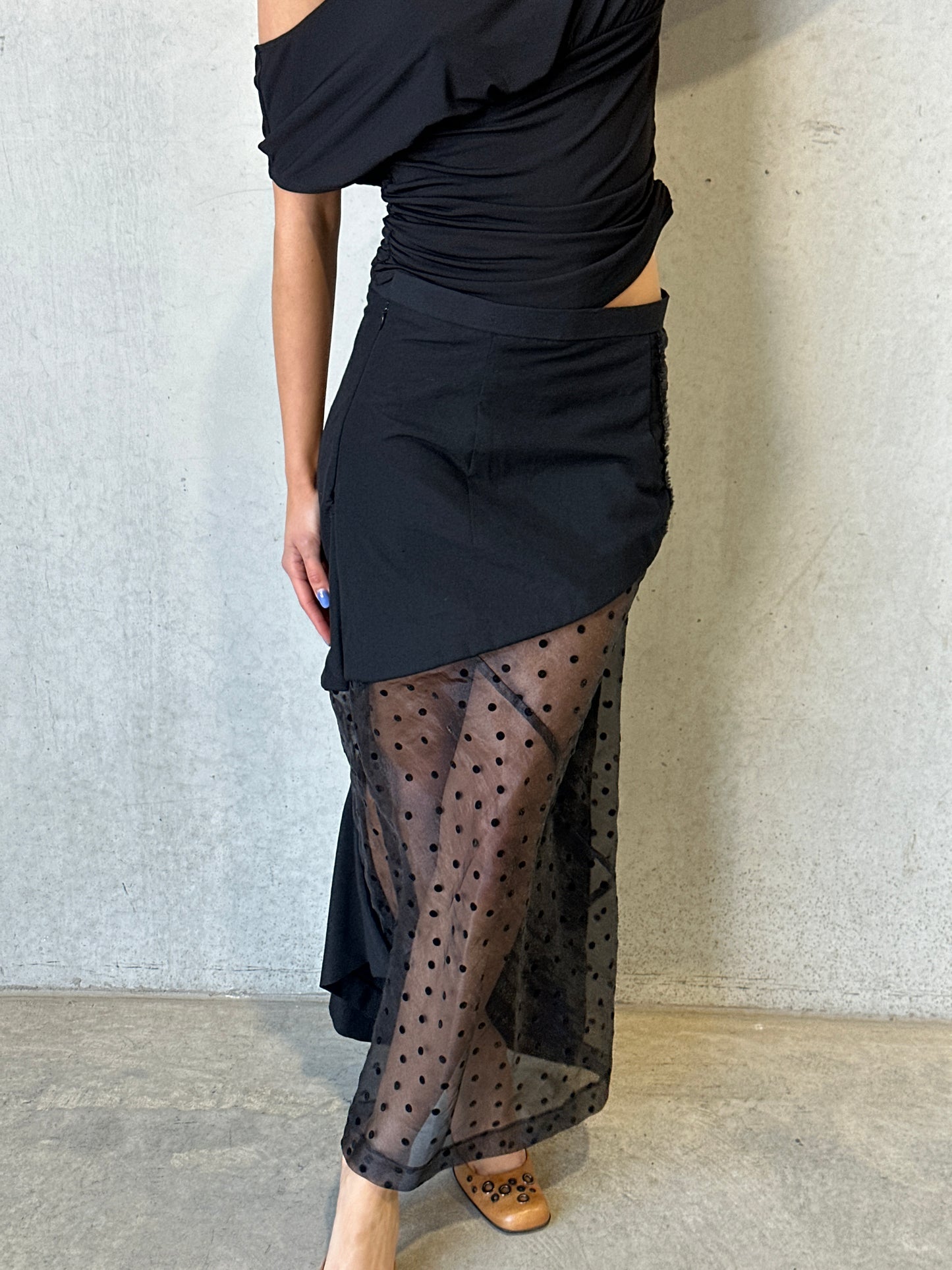 vintage black sheer polka dot skirt