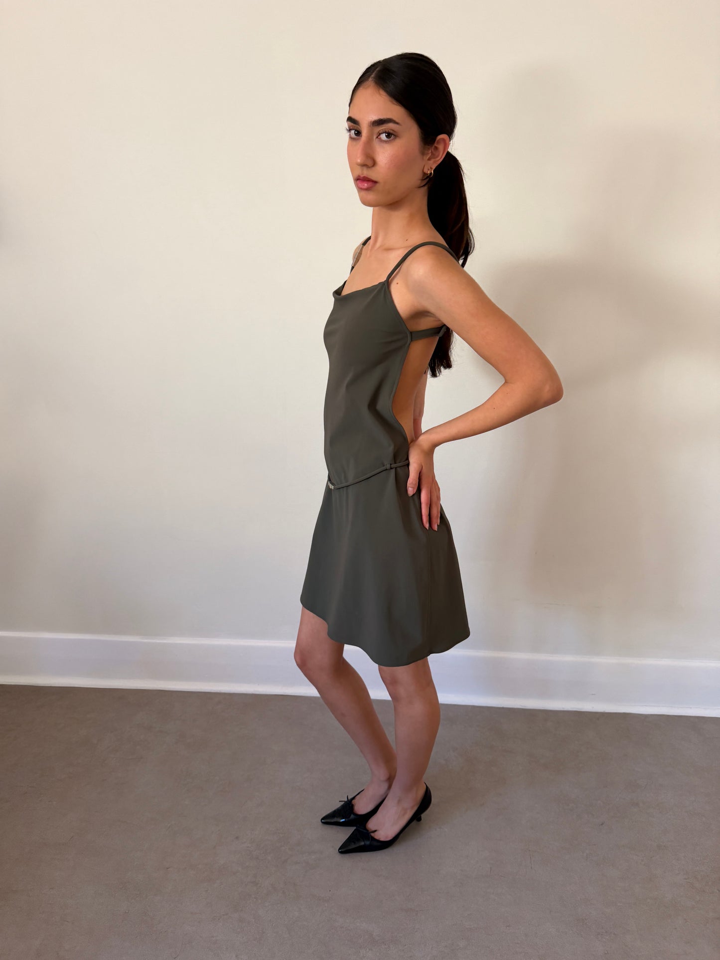 fendi fall 2001 by karl lagerfeld open back dress (olive)