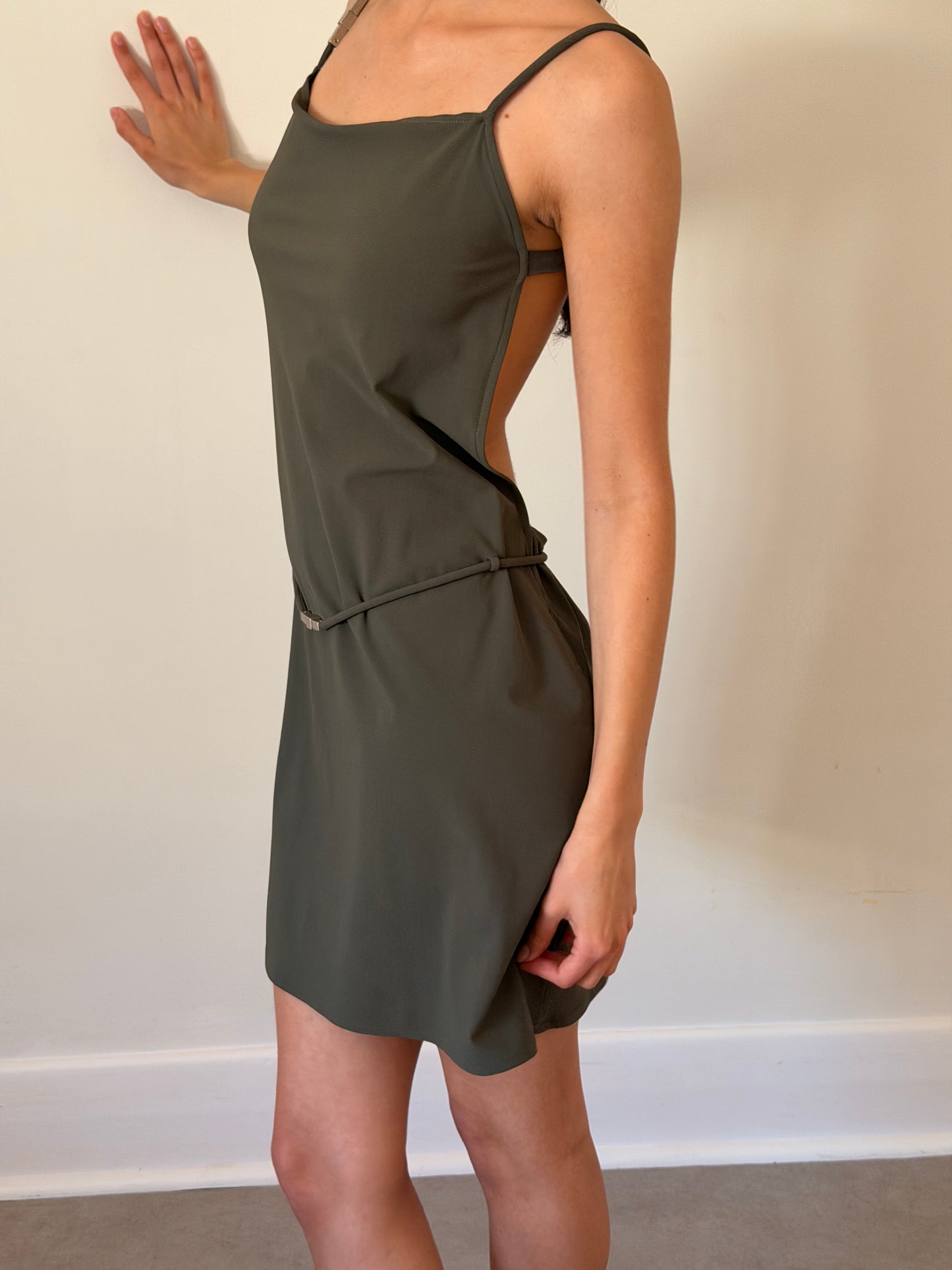 fendi fall 2001 by karl lagerfeld open back dress (olive)