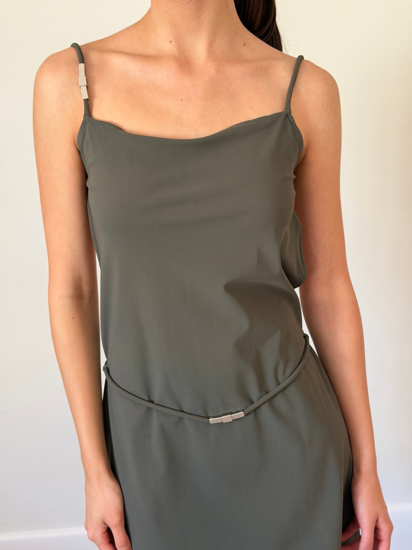 fendi fall 2001 by karl lagerfeld open back dress (olive)