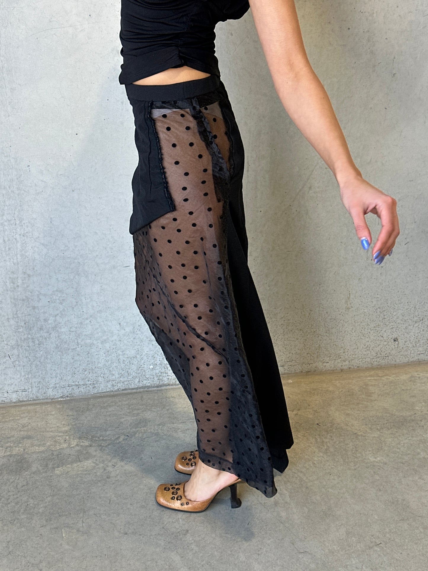 vintage black sheer polka dot skirt