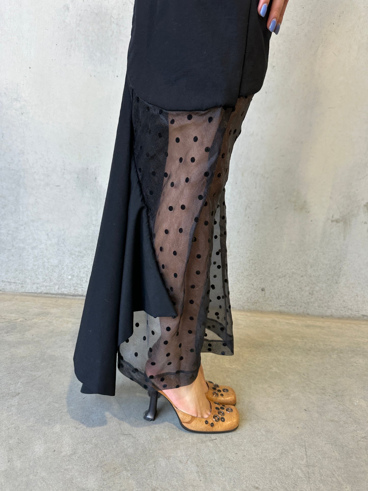 vintage black sheer polka dot skirt