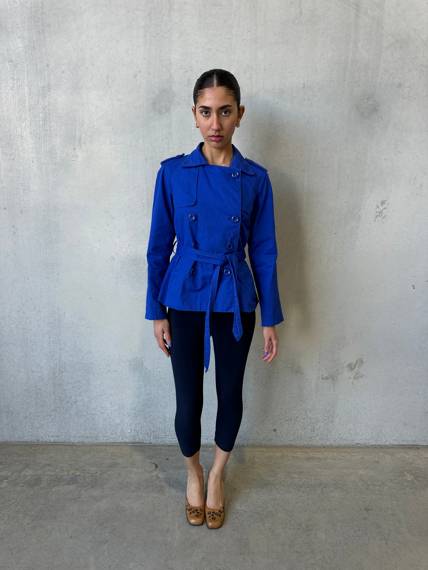2000s cobalt cotton trench jacket