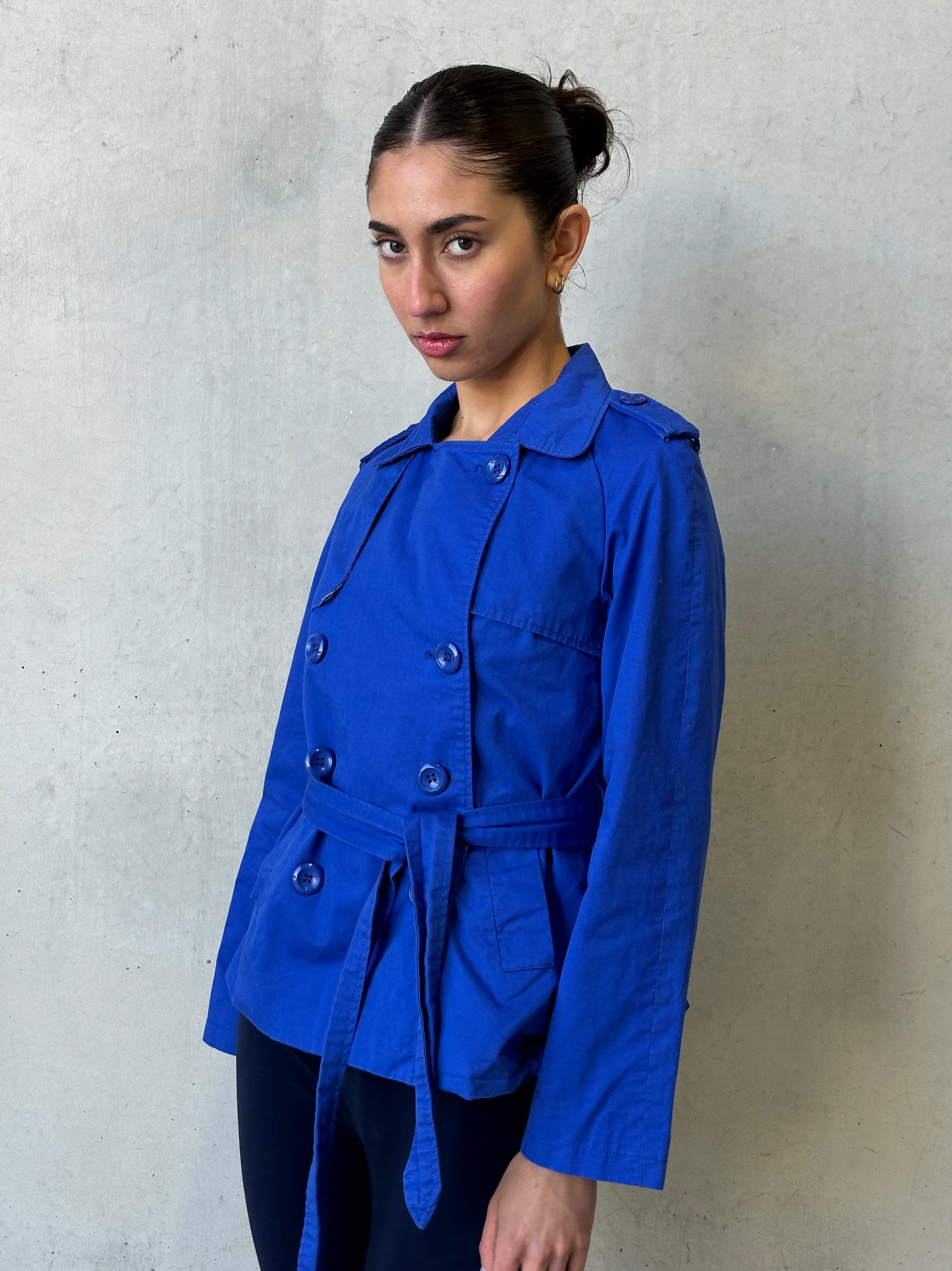 2000s cobalt cotton trench jacket