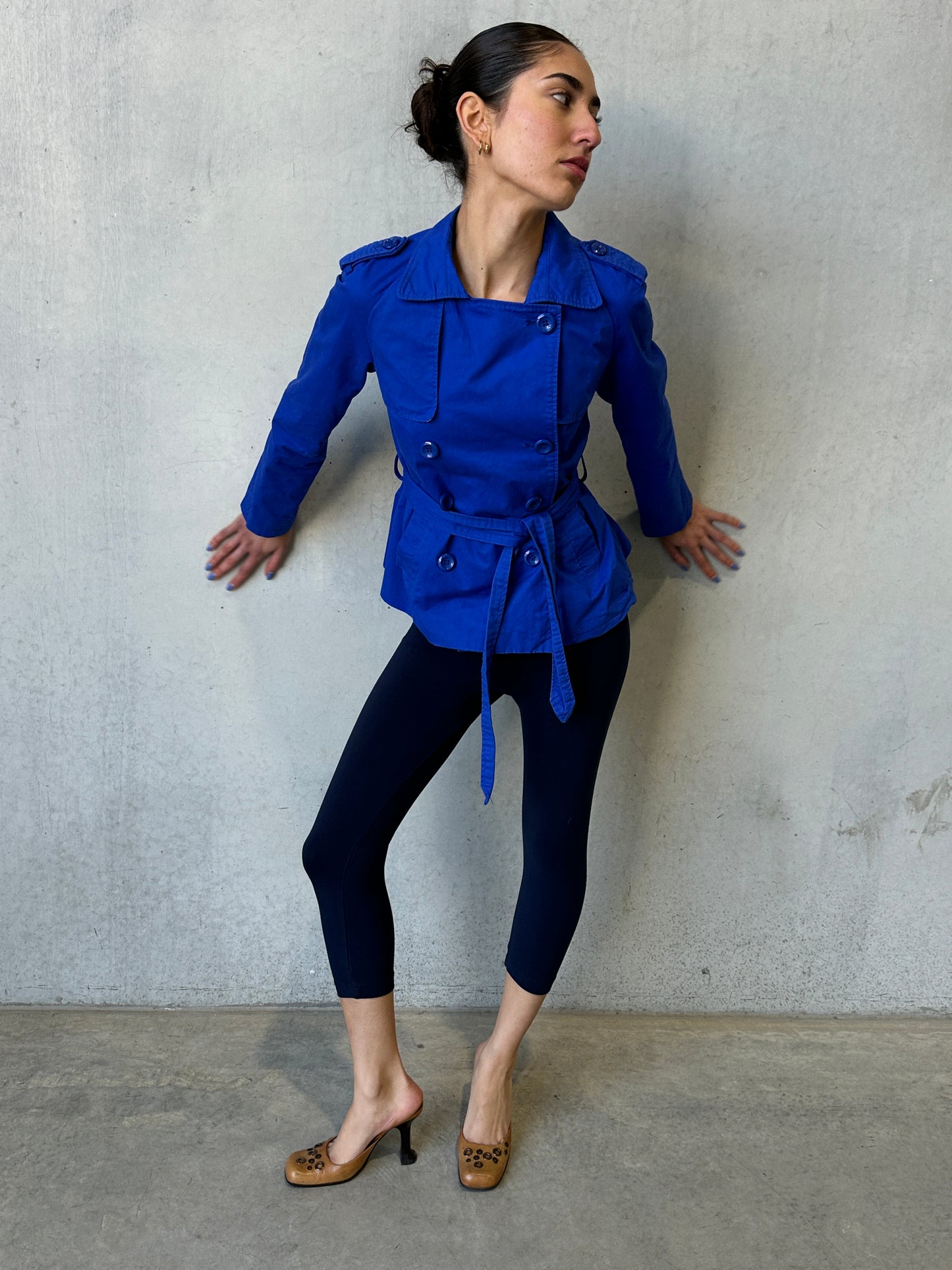 2000s cobalt cotton trench jacket