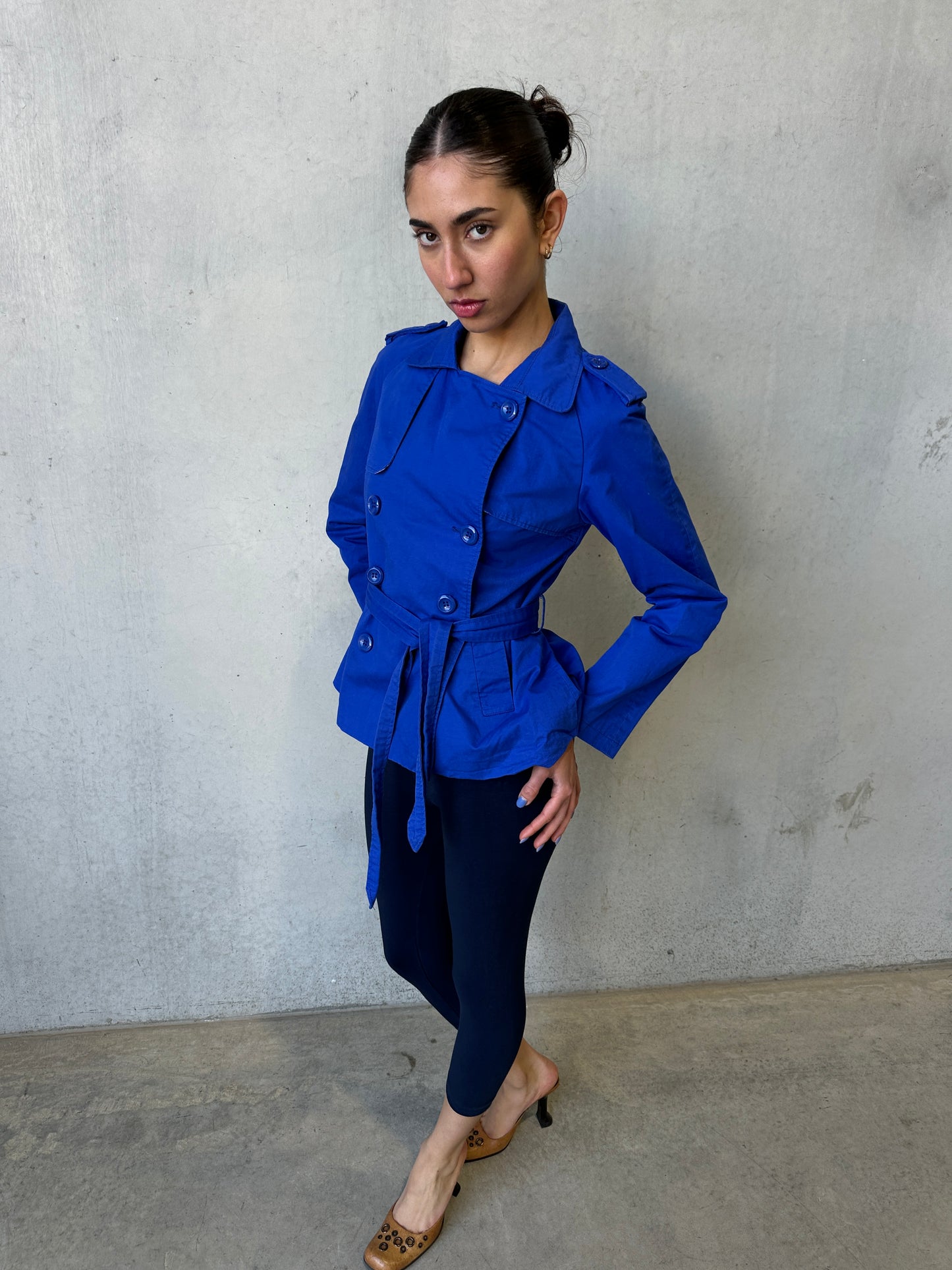 2000s cobalt cotton trench jacket