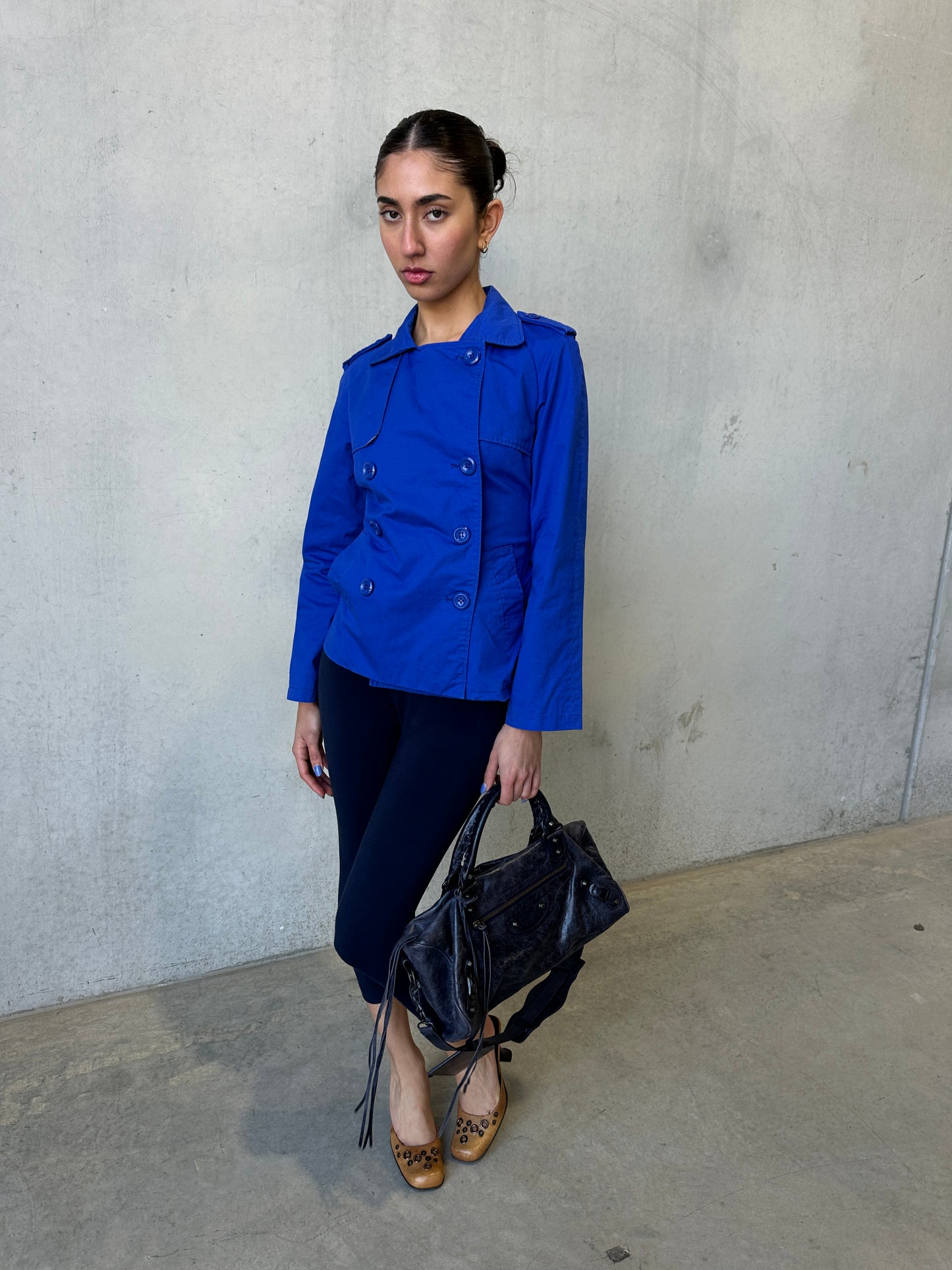 2000s cobalt cotton trench jacket