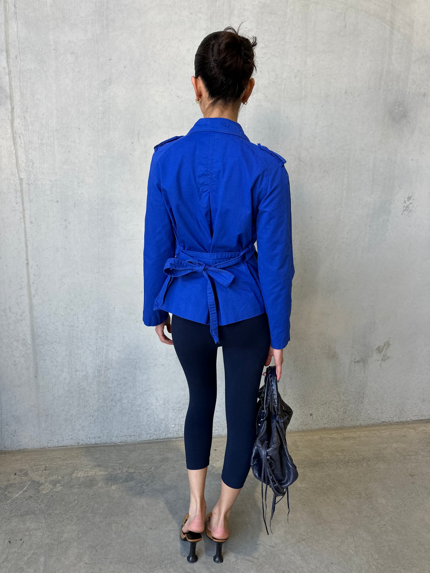 2000s cobalt cotton trench jacket