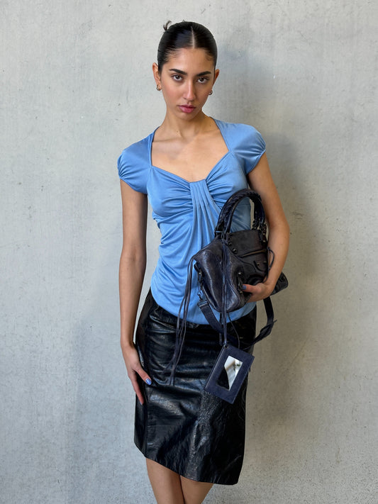 materia milano light blue drape top
