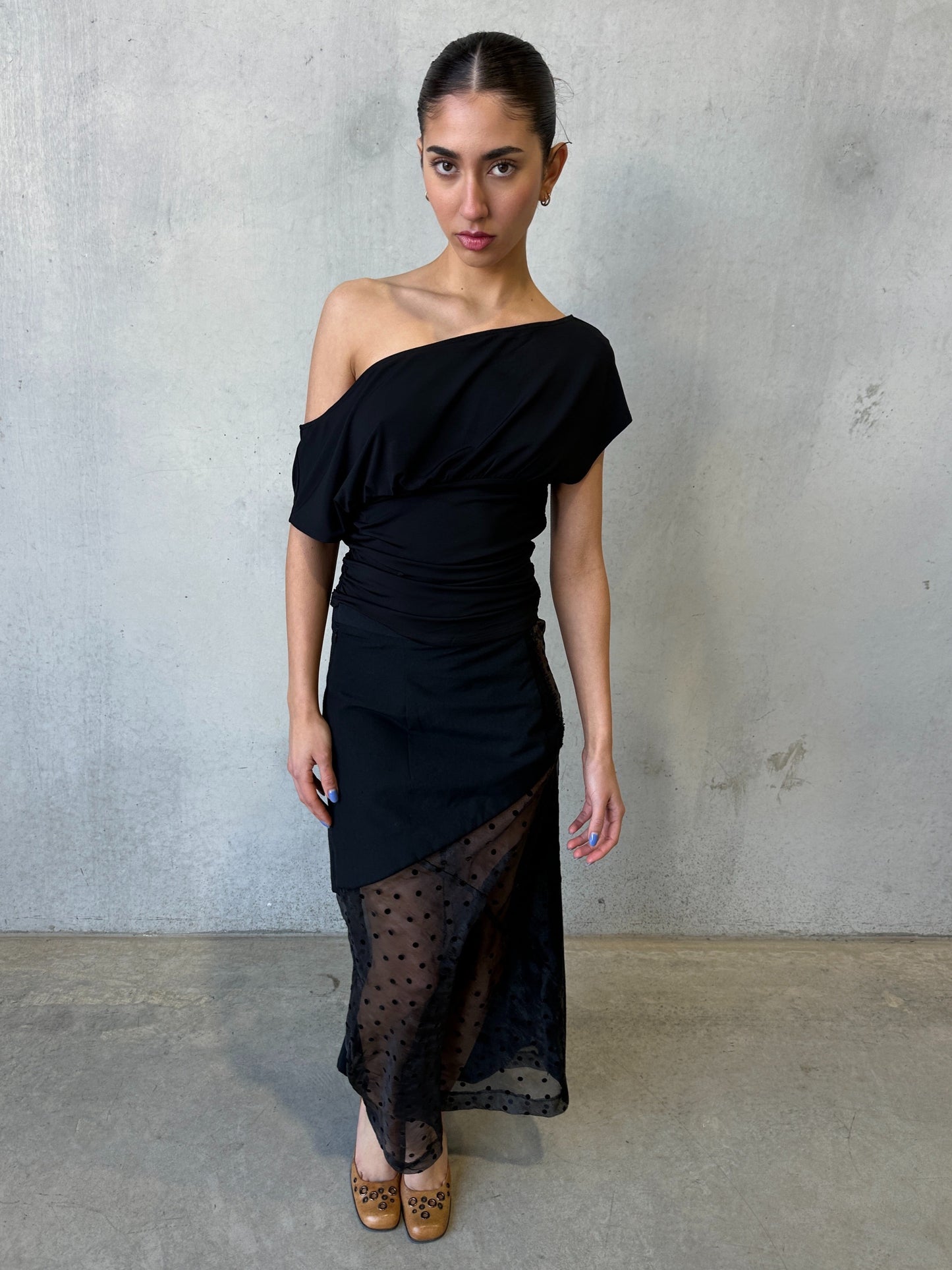 vintage black sheer polka dot skirt